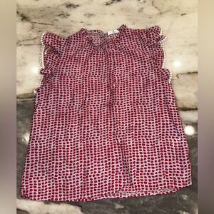 EUC THML Size Medium Red and White Polka Dot Embroidered Details Boutique Blouse